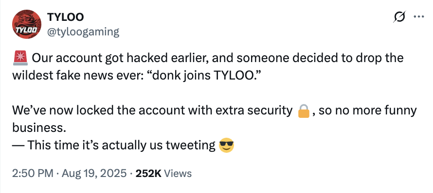 白高兴!天禄官方:我们的账号被黑了,donk加盟是假新闻