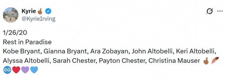 云体育入口-欧文缅怀科比和Gigi:1/26/2020 愿你们在天堂安息